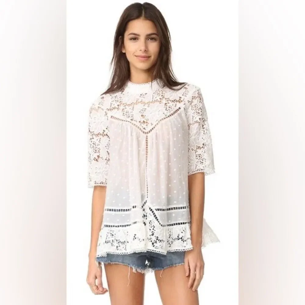 Zimmermann Caravan Embroidered Smock Top in Ivory White Crochet Lace Boho - Picture 13 of 14